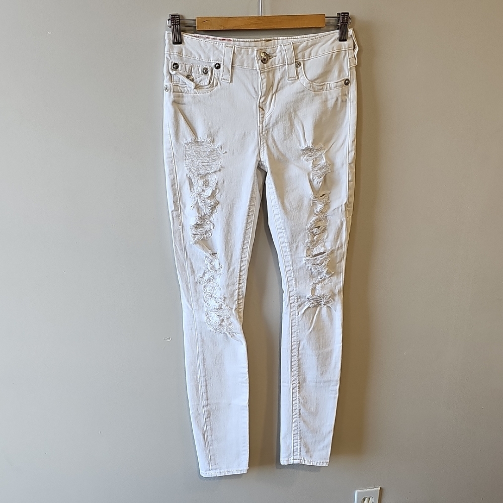 True Religion White Distressed Skinny Jeans
